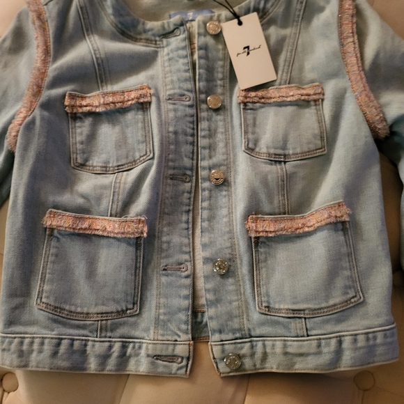 7 for all mankind denim jacket pink trim size  S new with tag - Picture 13 of 15